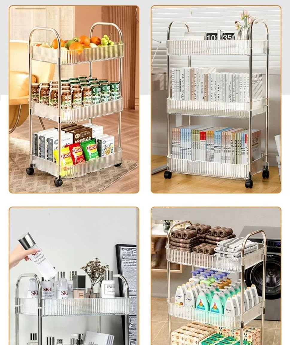 Multibao 2/3/4 Tier Storage Trolley on Wheels - Acrylic Shelf Cart for Bathroom, Spa, Salon Beauty 3 Tier 40 * 28.5 * 69.7cm