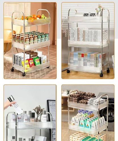 Multibao 2/3/4 Tier Storage Trolley on Wheels - Acrylic Shelf Cart for Bathroom, Spa, Salon Beauty 3 Tier 40 * 28.5 * 69.7cm