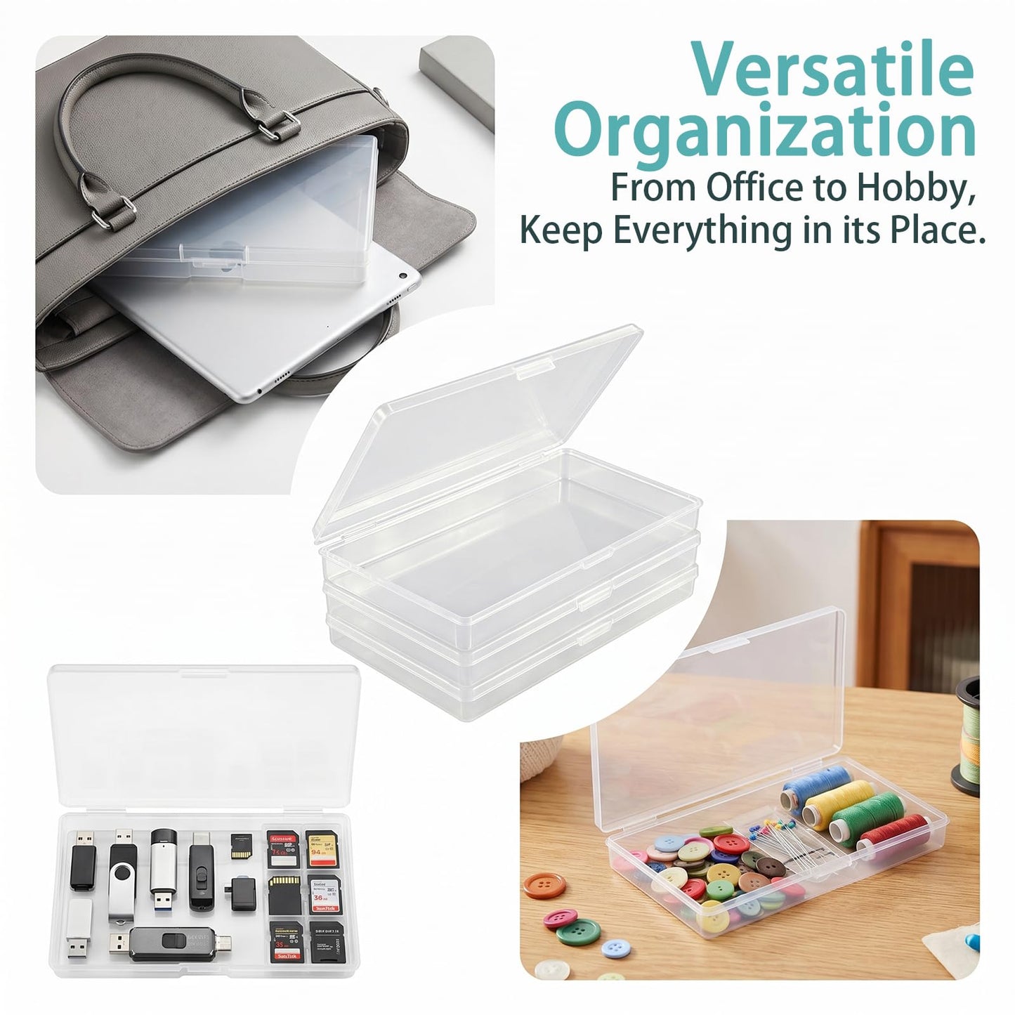 YCZARD 3Pcs Small Plastic Bead Box Rectangular Empty Mini Clear Organizer Storage Box with Flip Lid