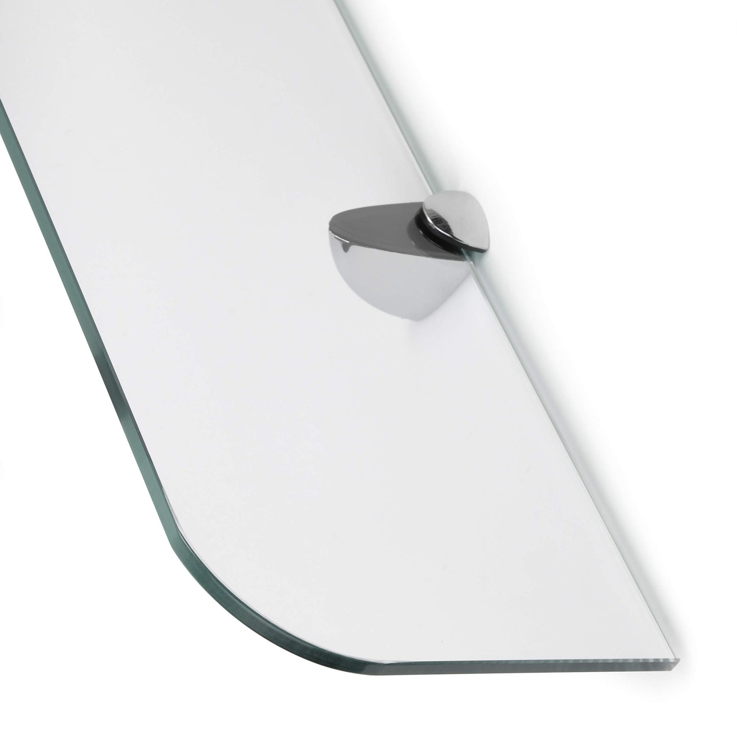 6mm Thick Toughened Glass Shelves With Curved Corners and Large Chrome Finish Shelf Supports 600mm (24” approx) and 500mm (20” approx) Black