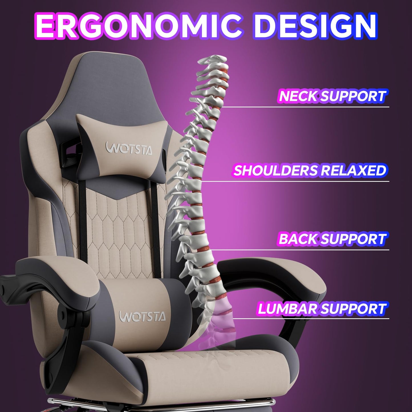 WOTSTA Gaming Chair, Ergonomic Gaming Chair with Footrest and Lumbar Support, Computer Chairs
