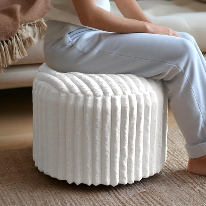DAWNYIELD Round Footstool Bean Bag, Faux Fur Pouffe, White