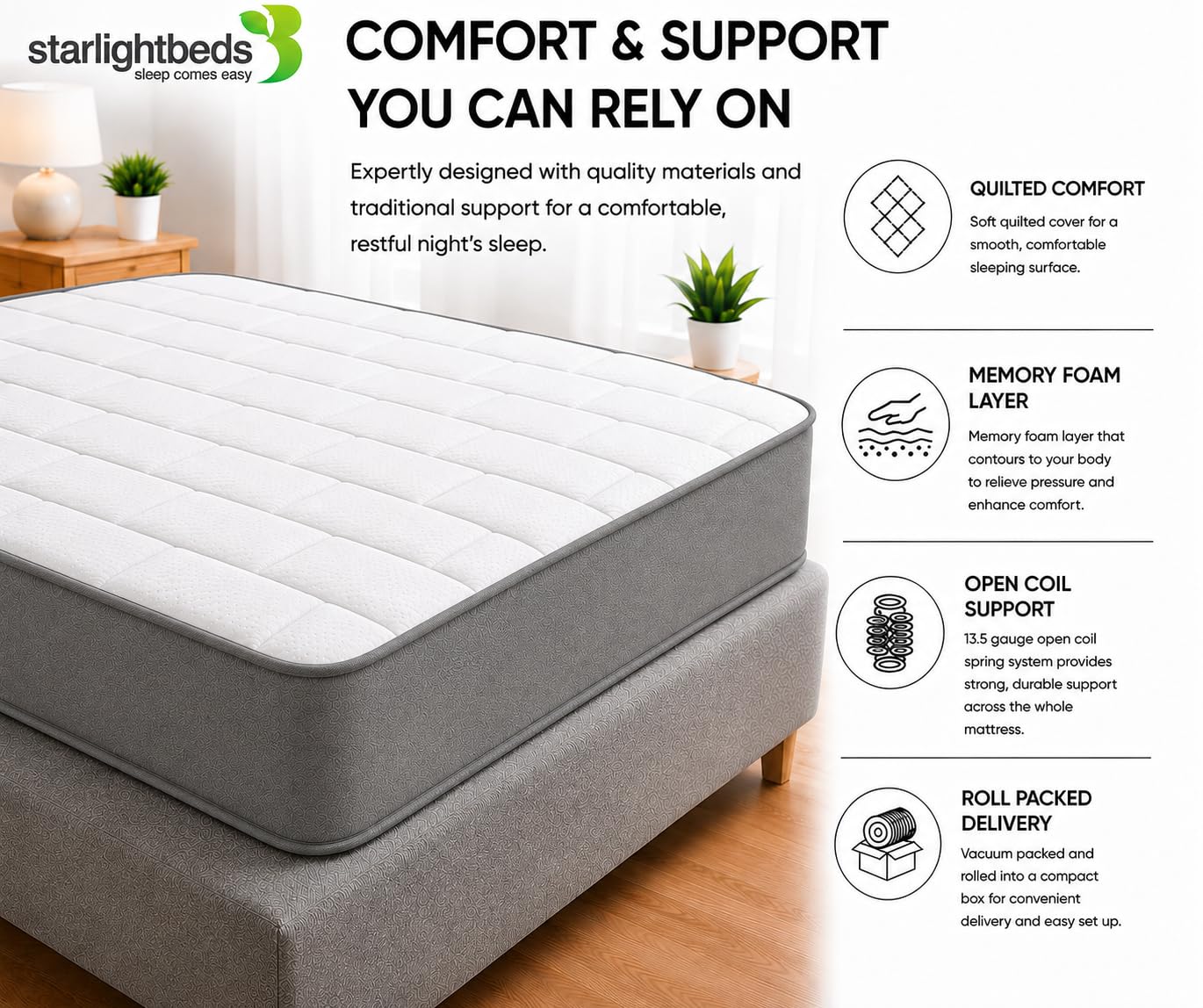 Starlight Beds Grey Tile King Size Mattress 150x200x18cm