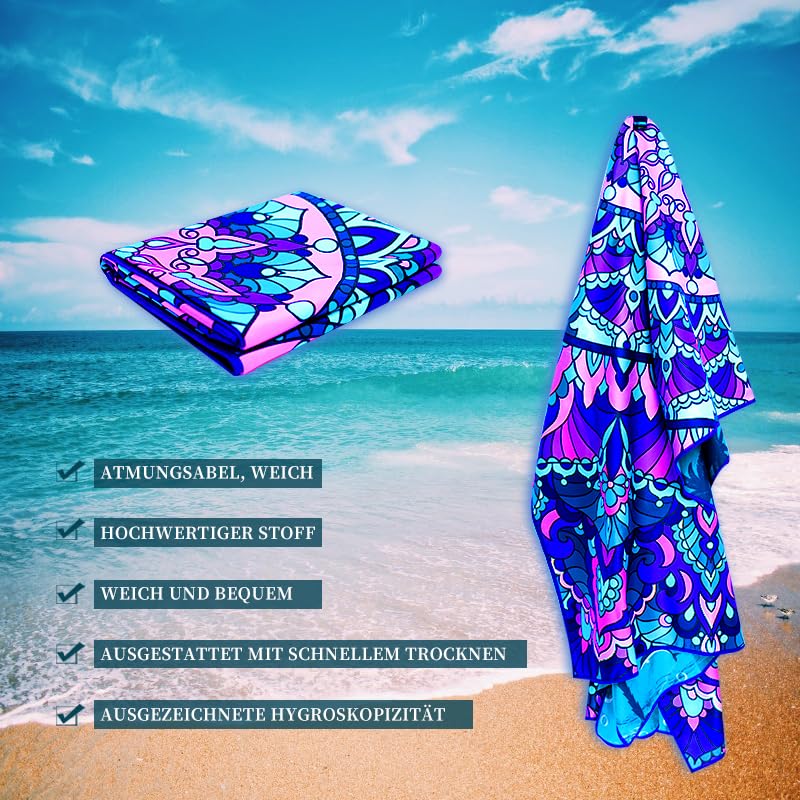 Microfibre Beach Towel 71"X32" Quick Dry Lightweight 2 Pcs Sand Free Extra Large Thin Towels Travel Essentials For Adults Womens Swim Bath