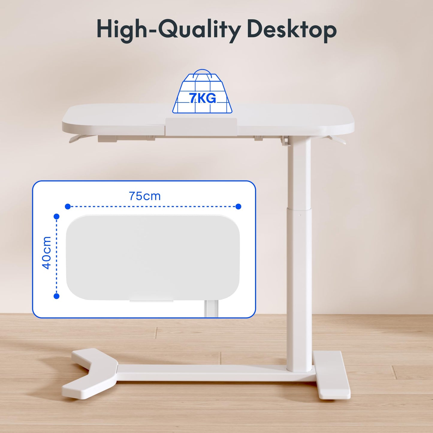 FLEXISPOT Overbed Table with Wheels, Adjustable Height Bedside Table, Rolling Laptop Desk for Bed Sofa, Small Standing Desk 75 x 40 cm