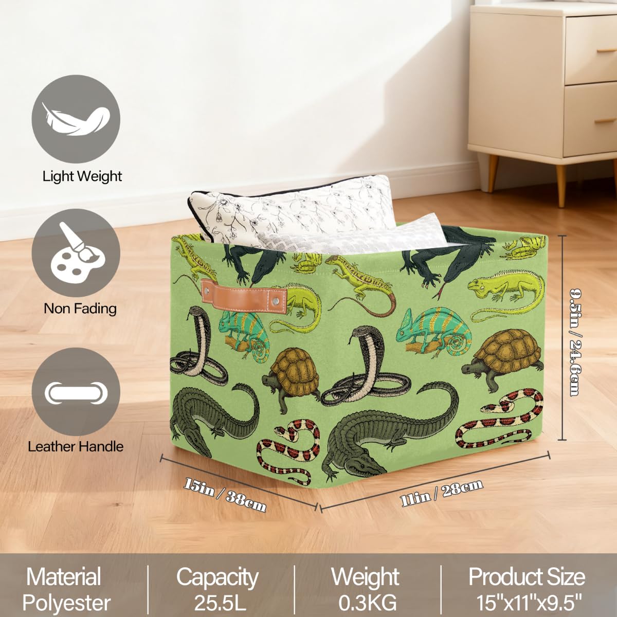Storage Baskets, Amphibians Large Foldable Rectangle Organizer Storage Box Bin with Sturdy Handles for Kids Toys, Clothes, Book, Home & Nursery Decor