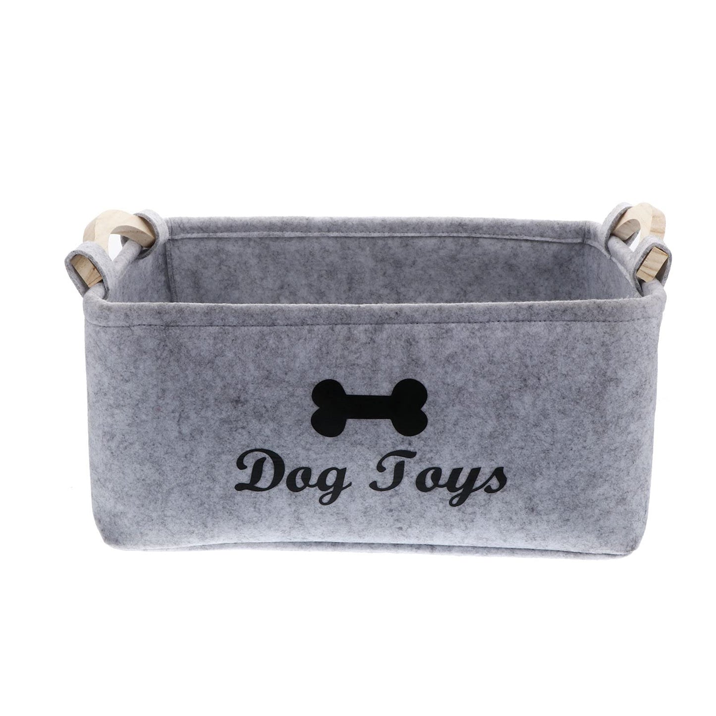 VILLCASE Dog Toy Storage Bin 15.33 x 10.61 x 6.29 In Grey Felt with Wooden Handles – Foldable Space-Saving for Pet Toy Organization – for Living Room