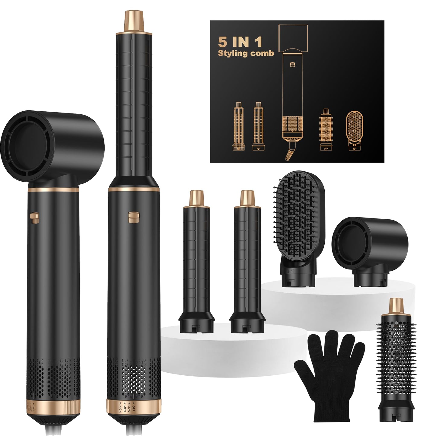 Airbrush Hair Styler, Air Brush 5 in 1 with Curl Straighten, Volumise, Smooth and Drying for Styling, Airbrush 5 in 1 Hot Air Styler for All Hair