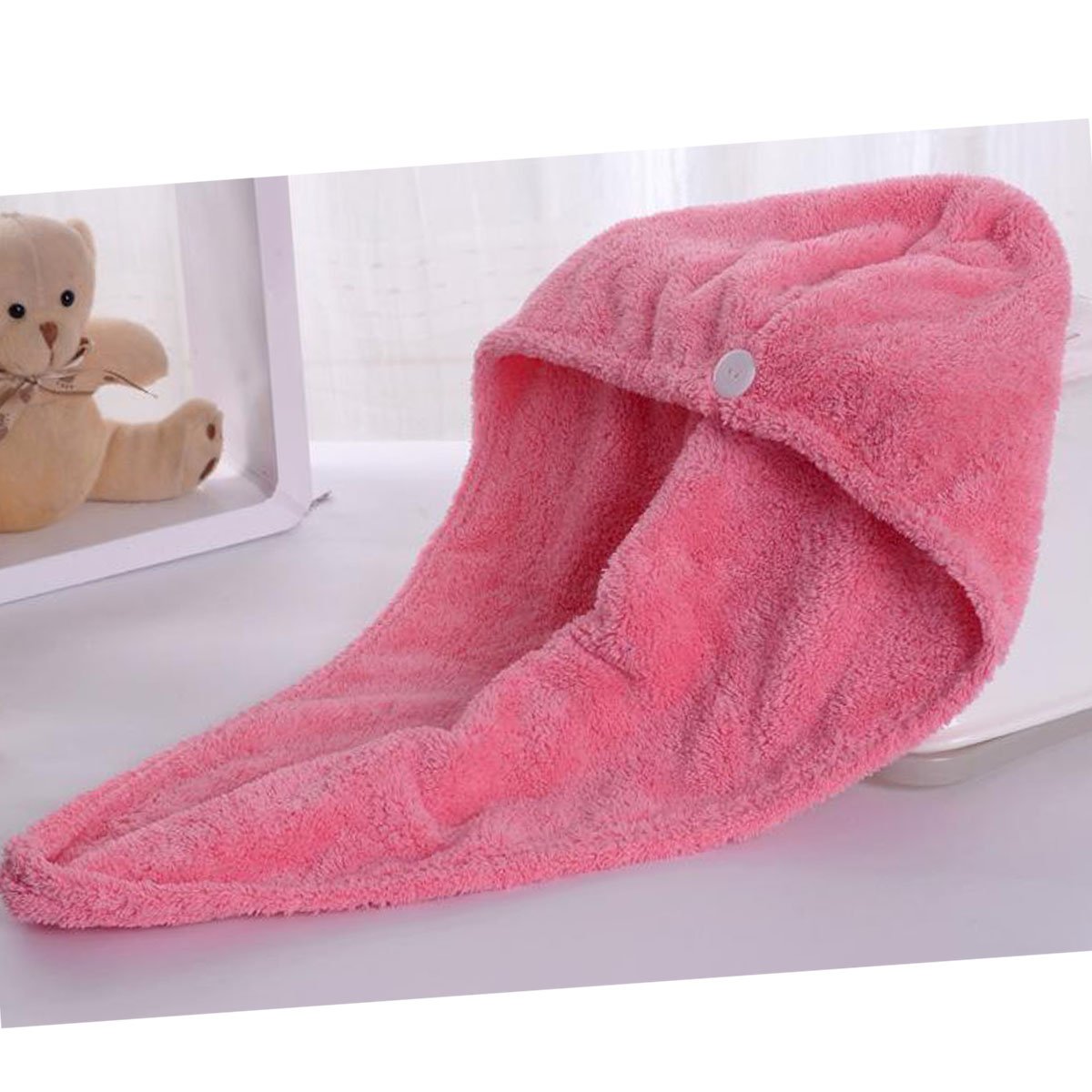 Topkey Microfiber Hair Turban Towel Wrap Super Absorbent Hair Towel for Kids and Adults for Long Short Hair Drying-Pink