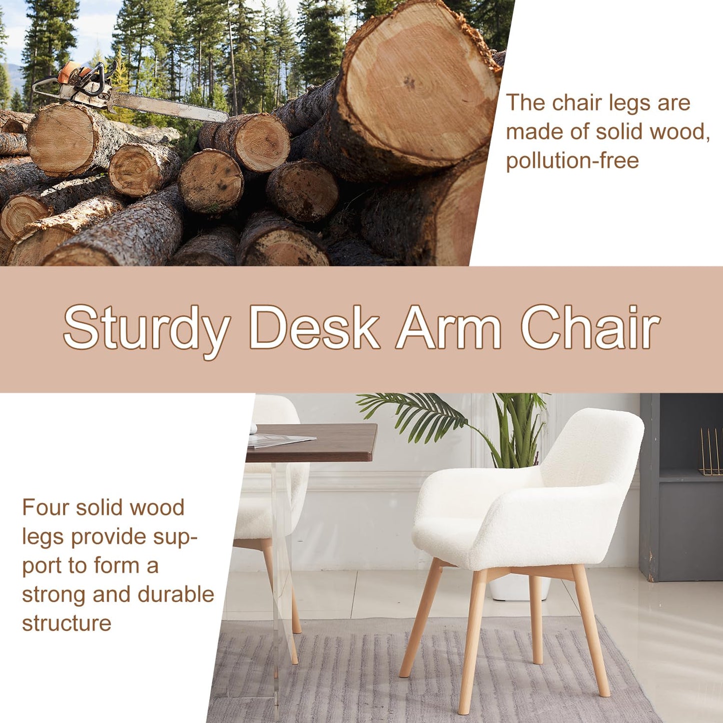 YEEFY Desk Chair No Wheels Vanity Chair Comfy Accent Chair for Living Dining Room Bedroom Home Office Mid Century Modern Upholstered Armchair with