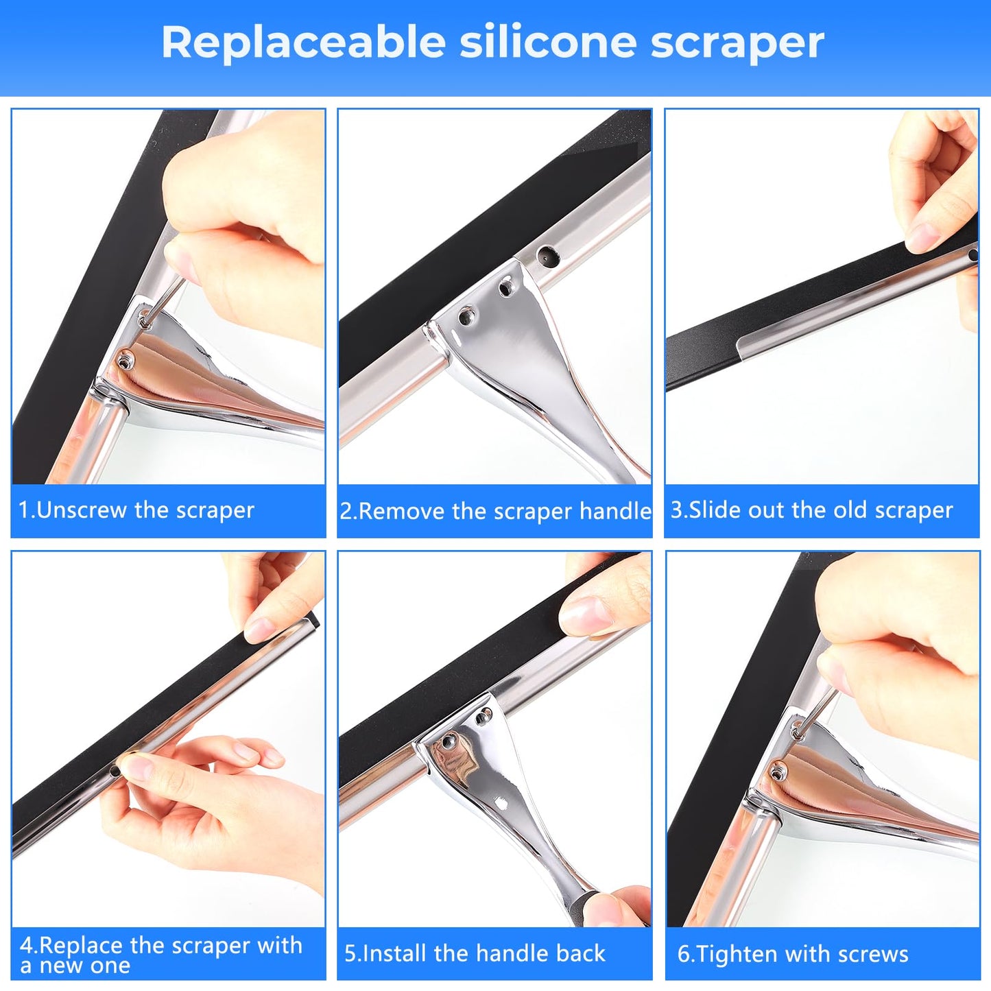 wlich Shower Squeegee, 10 Inch Stainless Steel Window Squeegee with 1 Hook