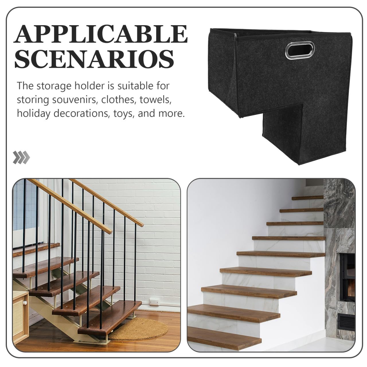 HOLIDYOYO Foldable Stair Storage Basket Felt Stair Basket with Handle Organizer for Clothes Toys Towels Sundries Holiday Decorations Space Saving