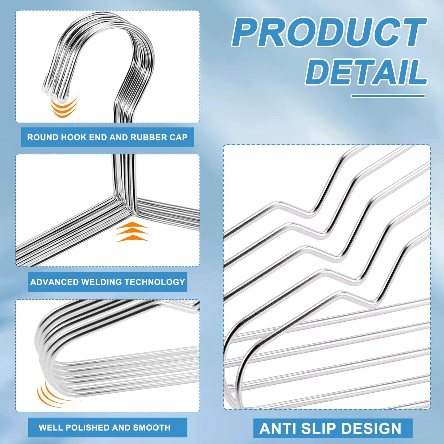 ausurme 10 Pack Wire Hangers, 16.5 Inch, Silver, Stainless Steel