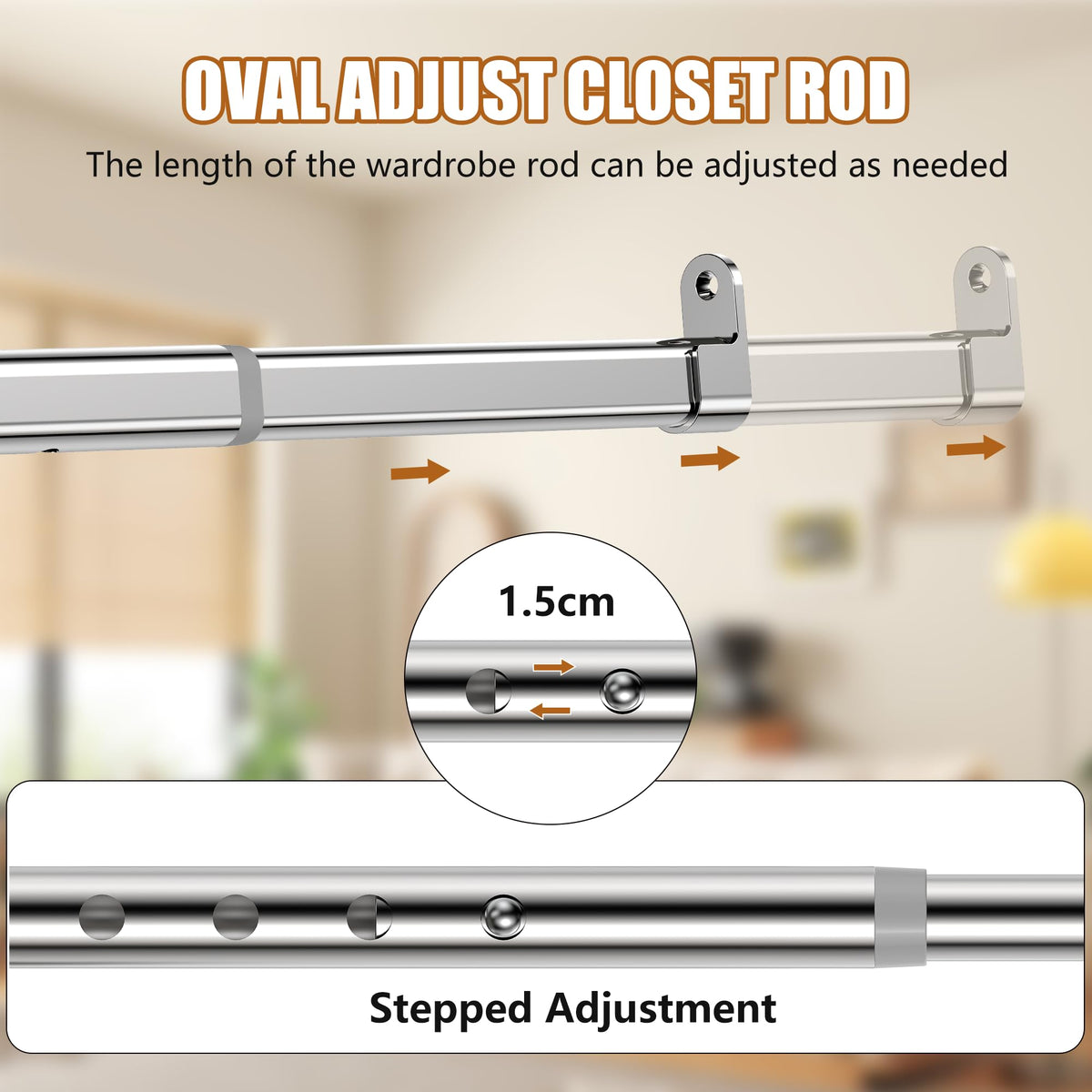 Poskena Silver Wardrobe Rail Heavy Duty,43-101cm Metal Clothes Rail