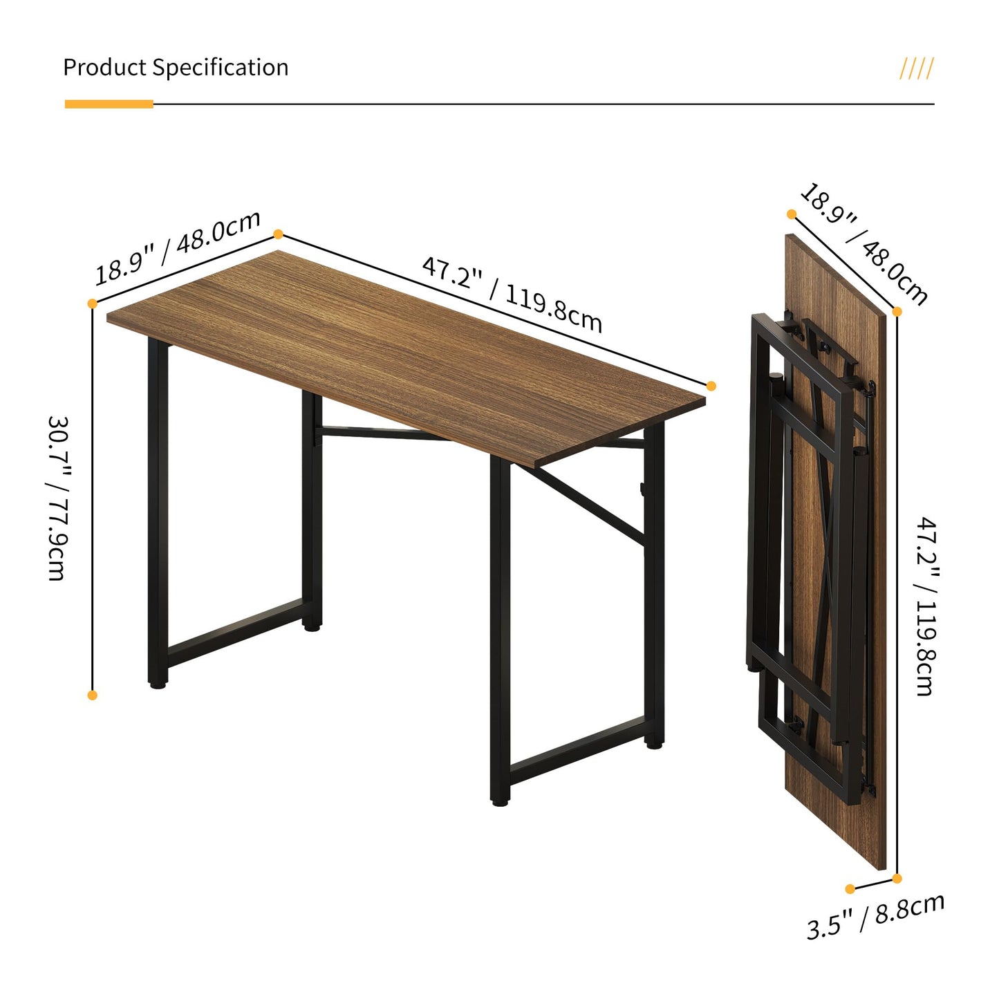 Lutown-Teen 120 cm Folding Desk No Assembly Required, Espresso
