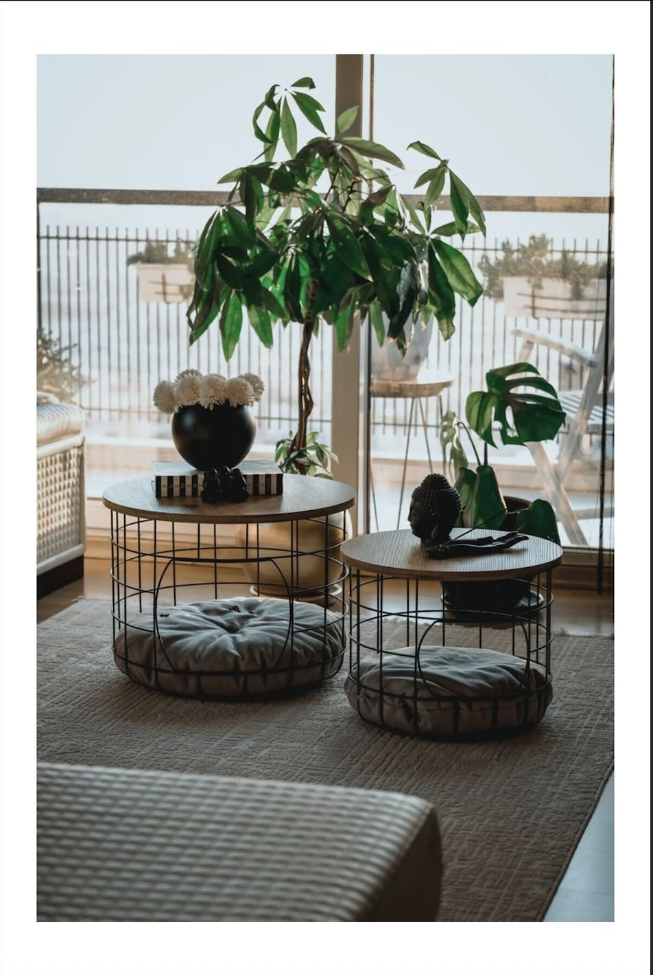 FUNTLY Coffee Table with Cat House, Modern 2-in-1 Side Table for Living Room, Hidden Pet Bed, Rustic Wood and Black Metal