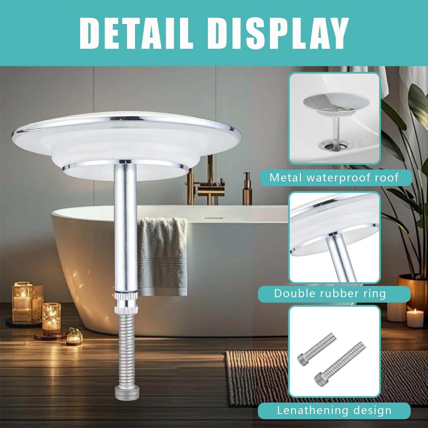72mm Pop up Bath Plug Replacement with Double-Layer Sealing Ring