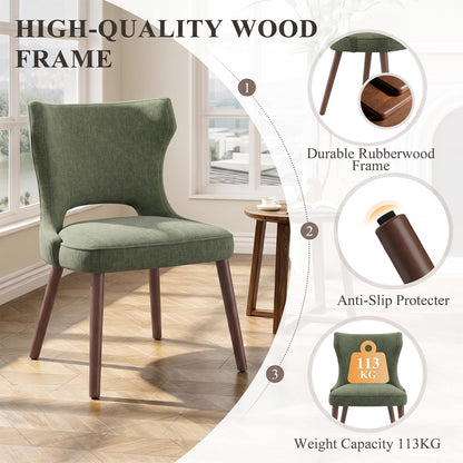 MALOL Upholstered Dining Chairs Set of 2, Dining Room Chairs with Hollow Backrest, High Back Kitchen Chairs with Solid Wood Legs, Thick Seat Cushion
