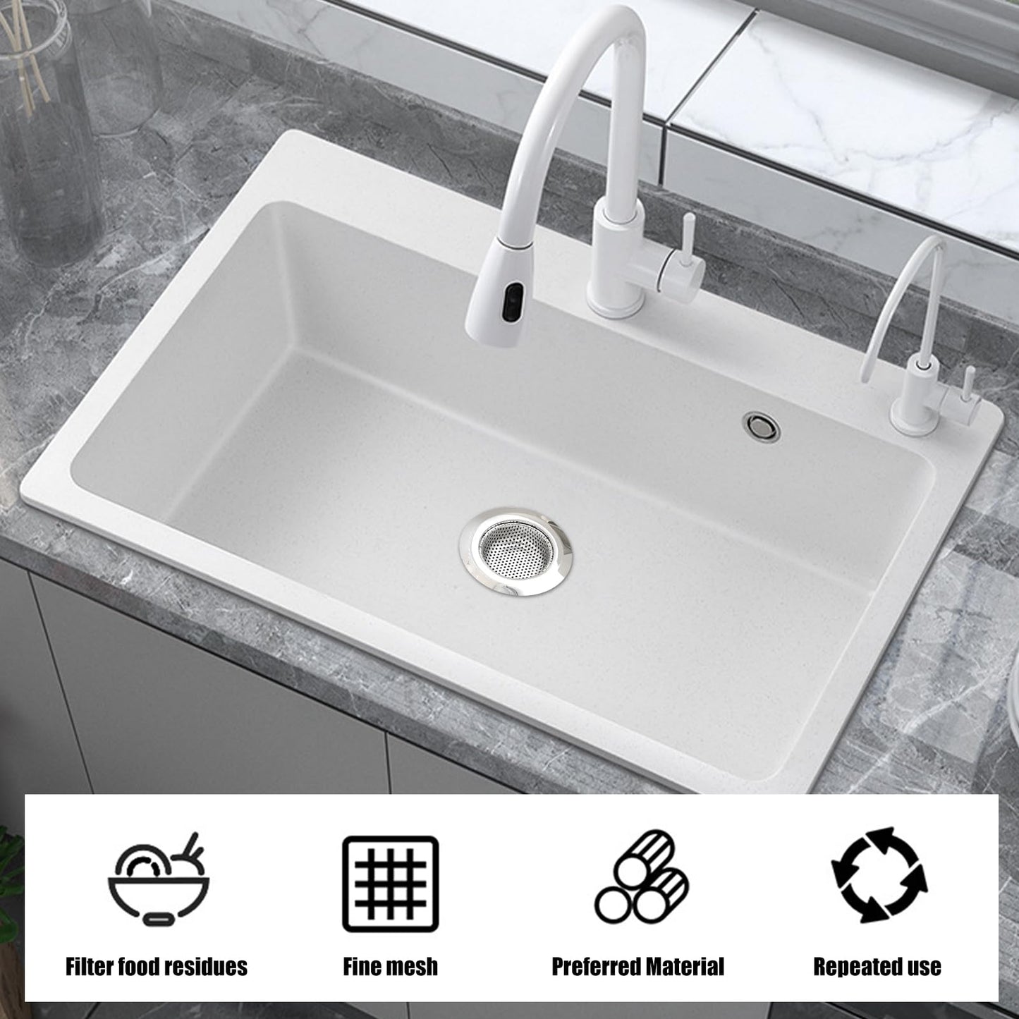 2 Pcs Kitchen Sink Strainer Hair Catcher for Shower Drain Stainless Steel Standard Sink Drain Protector Hair Catcher for Kitchen Bathroom Shower