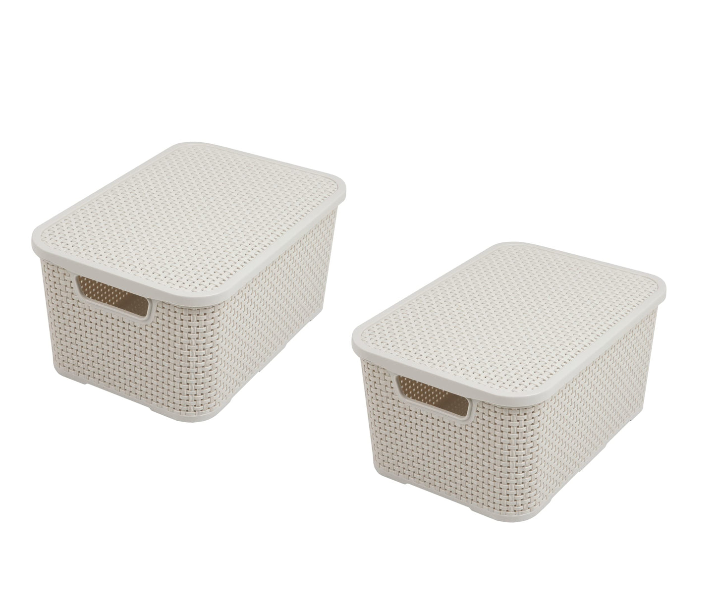 BranQ Home essential Lid Basket in Rattan Design Set of 2 Size M 10 L Plastic Polypropylene Cream 10 L