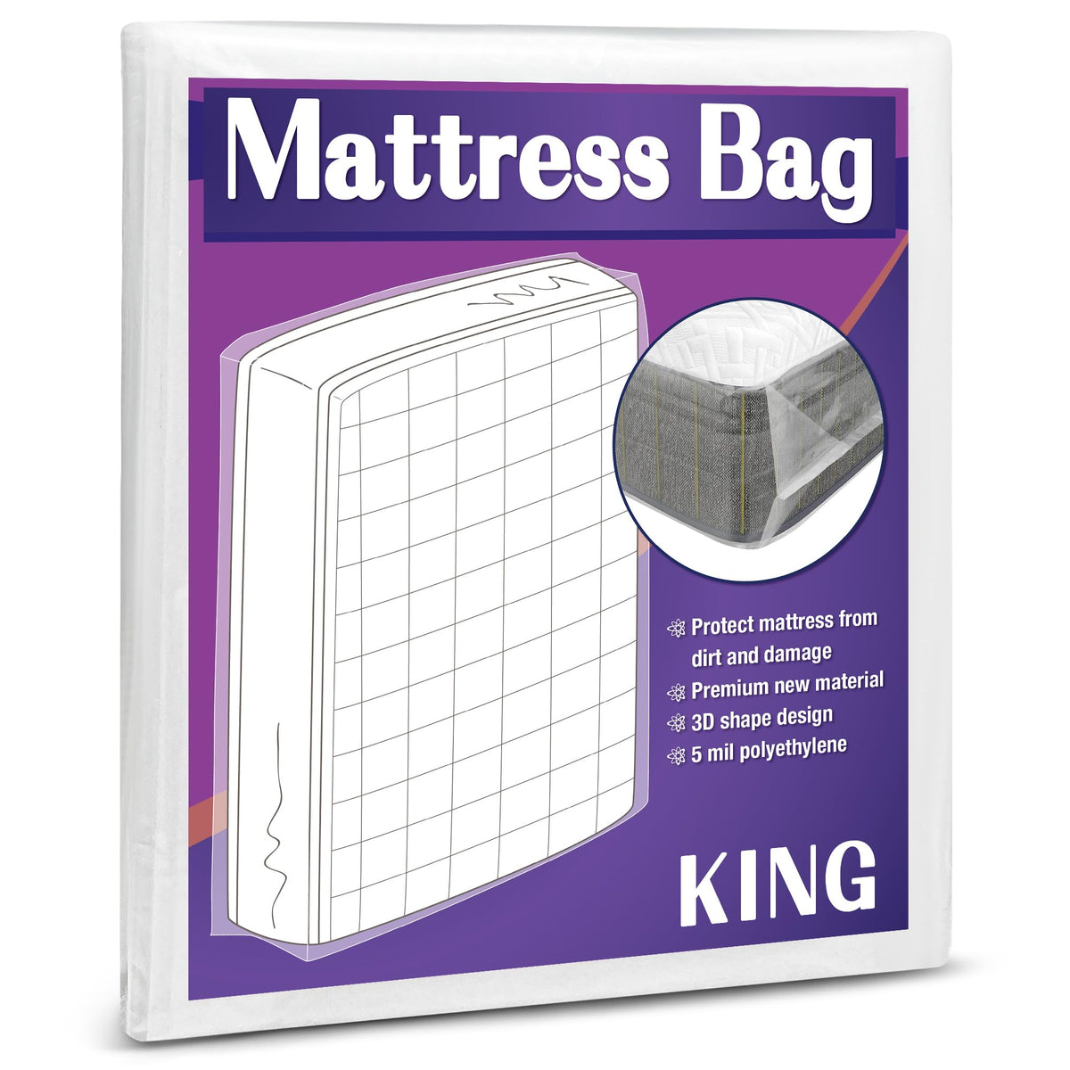 Mattress Bag for Moving and Storage, 5 Mil Heavy Duty Bed Mattress Cover, Mattress Protector Super Thick and Tear Resistant King