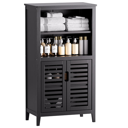 HITNET Bathroom Cabinet, Bamboo Side Storage Organizer with 2 Doors and Removable Shelves, Freestanding Floor Cabinet for Living Room Kitchen Bedroom,