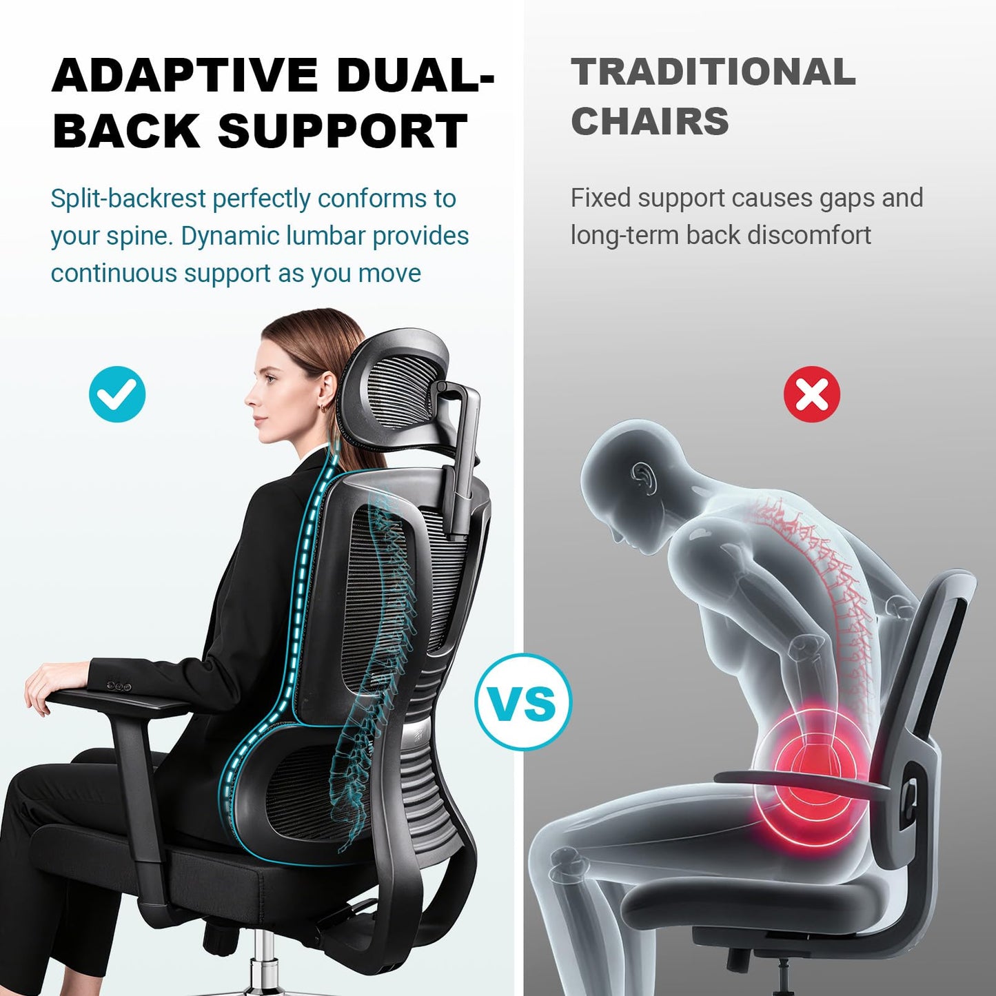 MELOKEA Ergonomic Office Chair, Heavy Duty Big and Tall Desk Chair