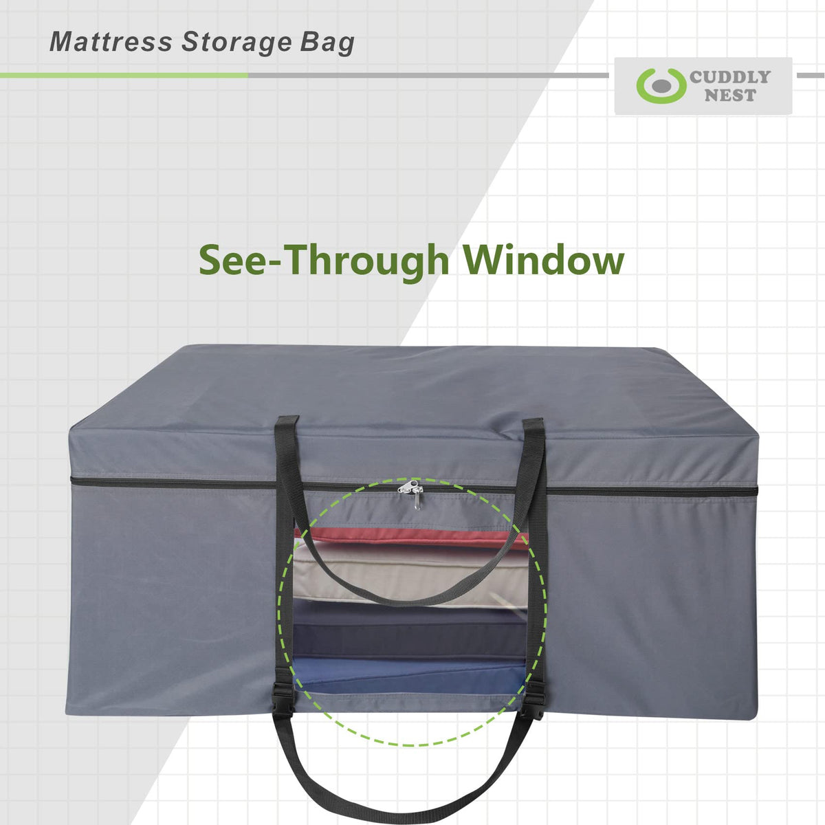 Cuddly Nest Folding Mattress Storage Bag - Heavy Duty Carry Case for Tri-Fold Guest Bed Mattress Fits 6" Queen Mattress