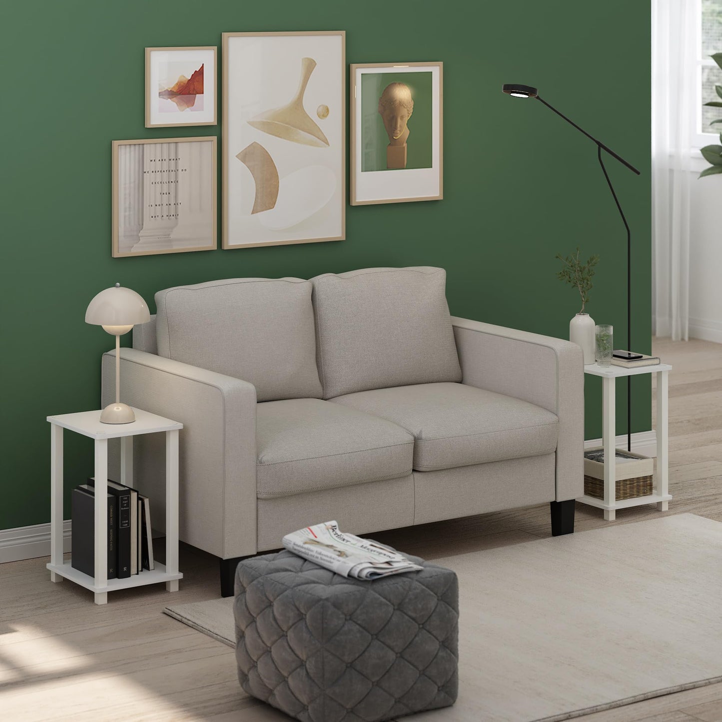 Furinno Simplistic Side Tables Set of 2, 2-Tier Small End Tables with Open Shelf, Easy Assembly Toolless Night Stands, Nightstand, for Living Room