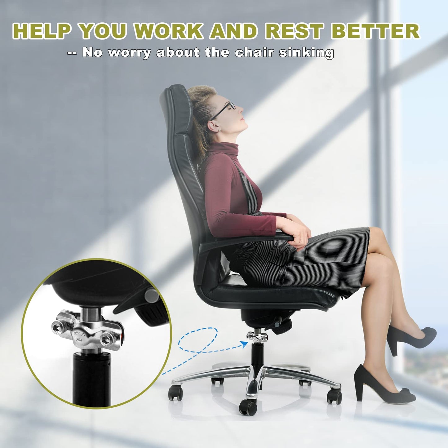 Fix Sinking Office Chair, No Gas Lift Cylinder or Tools Required, Office Chair Saver for Stop Sinking, Stainless Steel