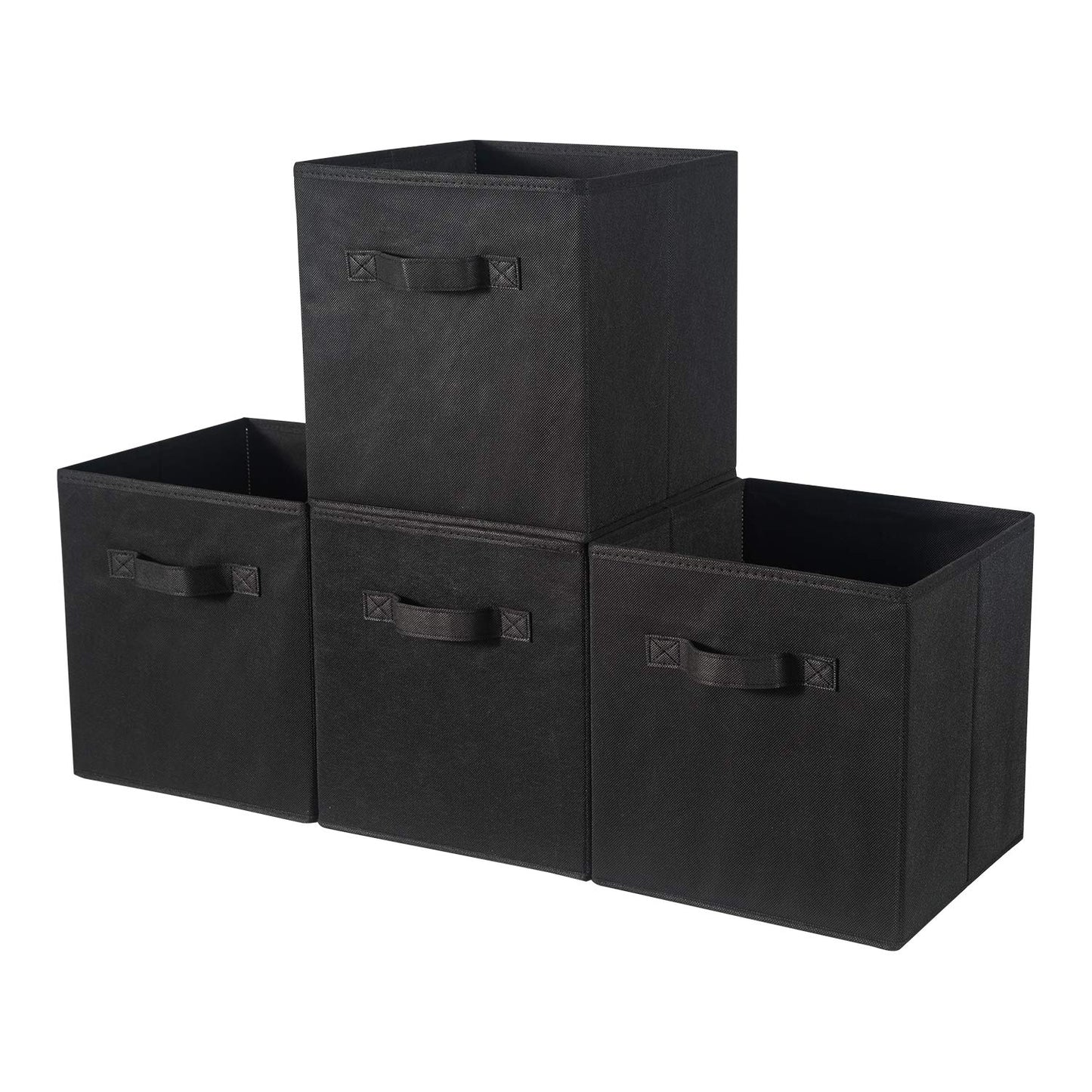 BrillantJo Fabric Storage Box, Set of 4 Organiser Basket Bin Drawers Containers with Handles for Storage Cube Unit, Black, 13" x15"x 13"