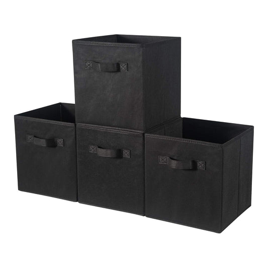 BrillantJo Fabric Storage Box, Set of 4 Organiser Basket Bin Drawers Containers with Handles for Storage Cube Unit, Black, 13" x15"x 13"