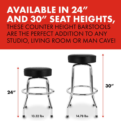 Fender Spaghetti Logo Barstool, Swivel Padded Seat, Black/Chrome, 30 In