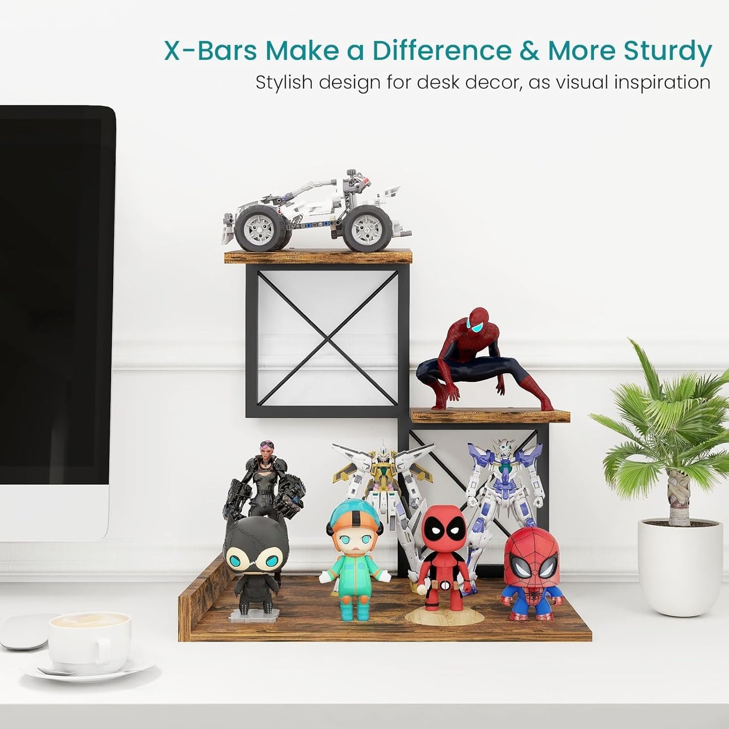 DoToGo Desk Shelf Organizer, Wood Desktop Organizer Small Bookshelf, 3 Tier Storage Shelf Riser Display Stand for Office Decor and Desk Accessories