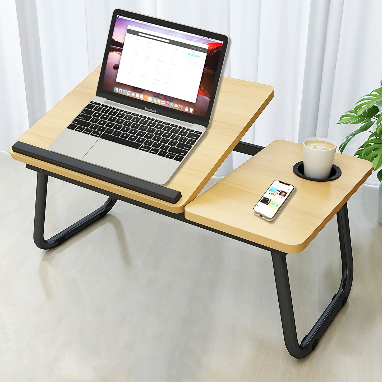 Laptop Desk, Laptop Bed Table with Foldable Legs & Cup Slot, Reading Holder Notebook Stand Breakfast Bed Tray Book Holder for Sofa, Bed, Terrace