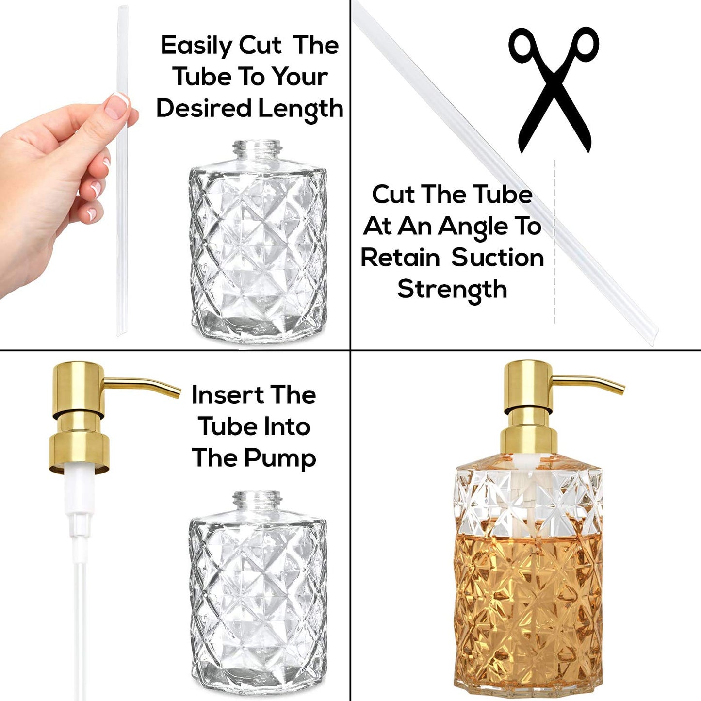 Gold Soap Dispenser Pump Replacement - 304 Stainless Steel Hand Liquid Soap and Lotion Dispenser Pumps Replacement for Regular Mouth Bottles