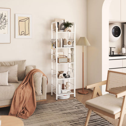 YMYNY Bookshelf, Bookcase, 5-Tier Storage Shelf, Metal Shelving Unit, 8Pcs S Hooks, Modern Style, 36 x 27 x 146 cm, Corner Shelf, Display Units for