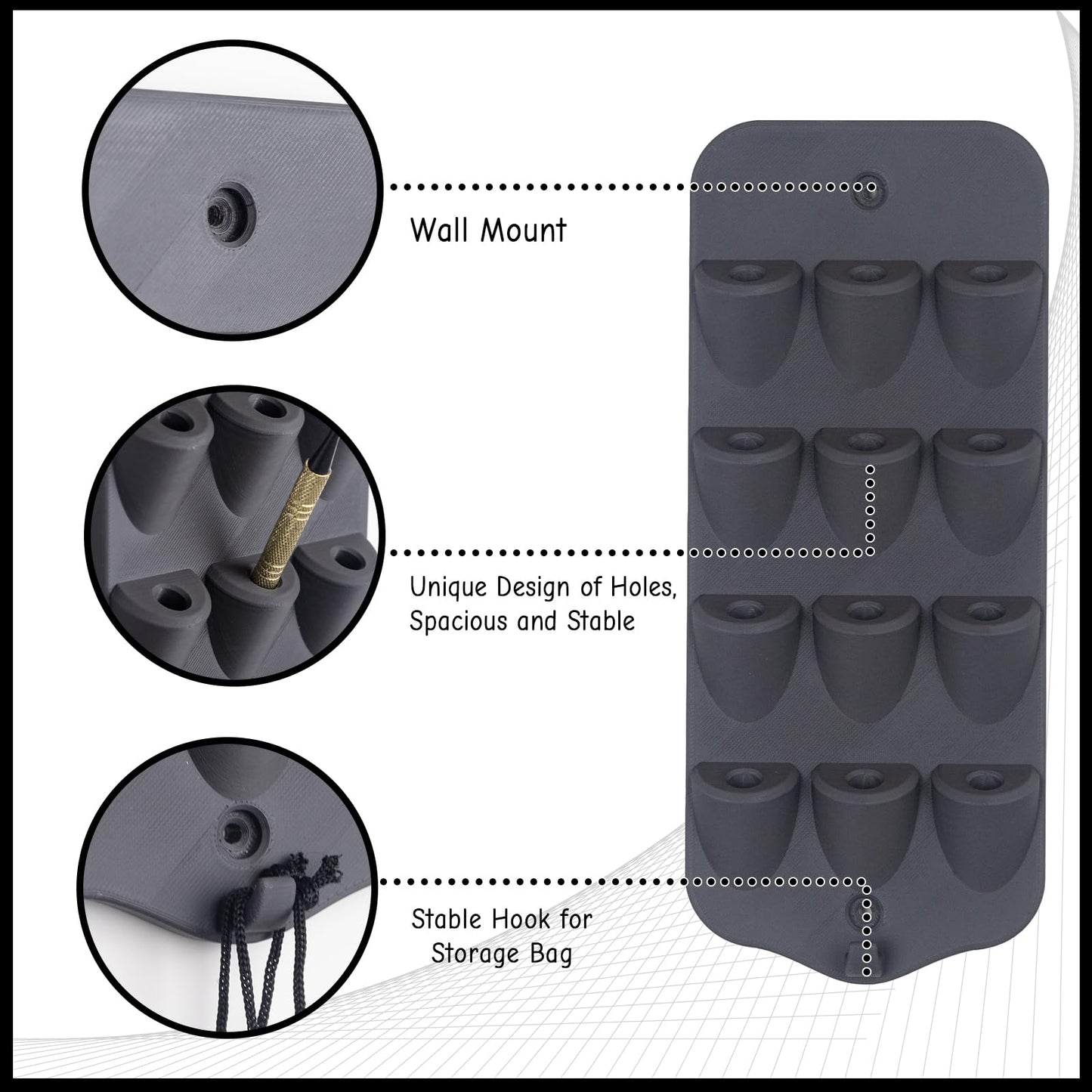 Extguds Dart Holder Wall Mount,Dart Display Rack,Dart Stand Displays 12 Steel/Soft Tip Darts,with Storage Bag,Screws, expansion tube,Screwdriver