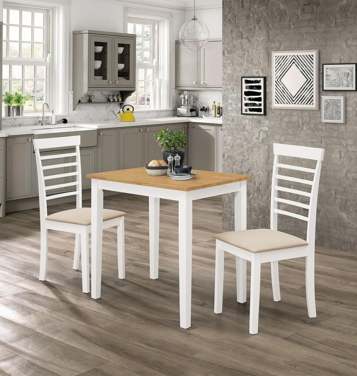 Hallowood Furniture Ledbury White Dining Table and 2 Chairs Set, 80x60cm
