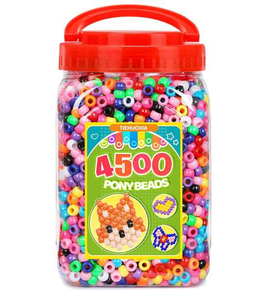 Tiehuoxia 4500 PCS Pony Beads for Bracelet Making, 6?9 mm Plastic Bead, Colorful Kandi Beads for Hair Braids, Crafting, Necklace and DIY Projects