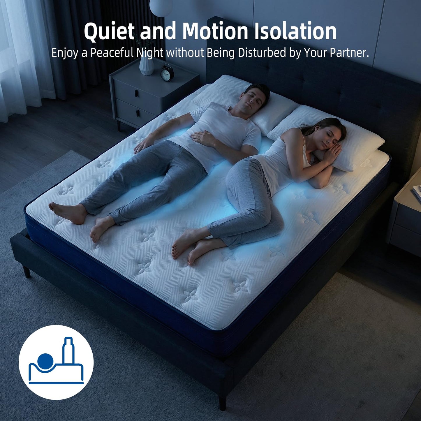 Lavfine Double Mattresses - 4FT6, Memory Foam Mattress with Pocket Springs Hybrid, Medium Support, Motion Isolation, Breathable Soft Fabric