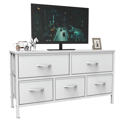 Feonase Bedroom Chest of Drawers, 5 Fabric Drawers Dresser with Metal Frame and MDF Top Board, Modern Storage Unit for Bedroom Living room, Entryway