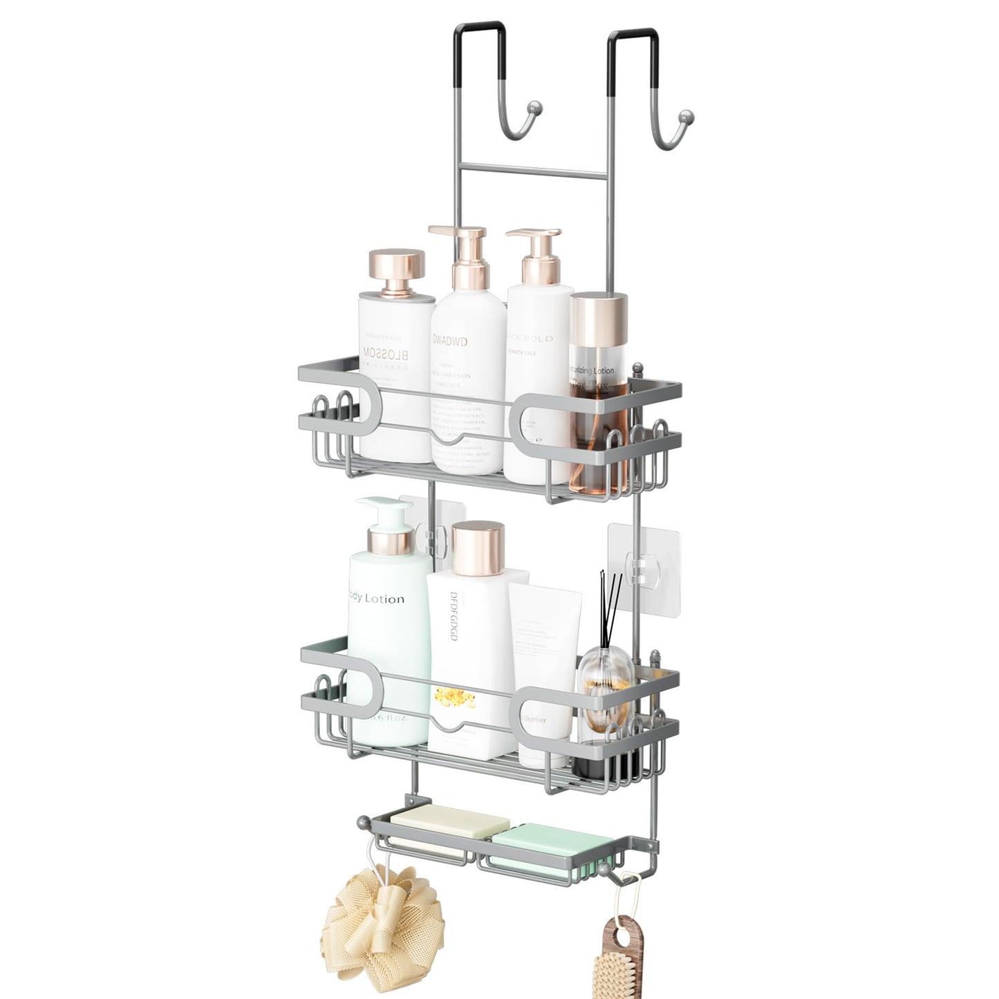 SWTYMIKI Shower Caddy Hanging - 3 Tier Over Door Shower Shelf With 16 Hooks and 2 Soap Dish, Rustproof Hanging Shower Organiser