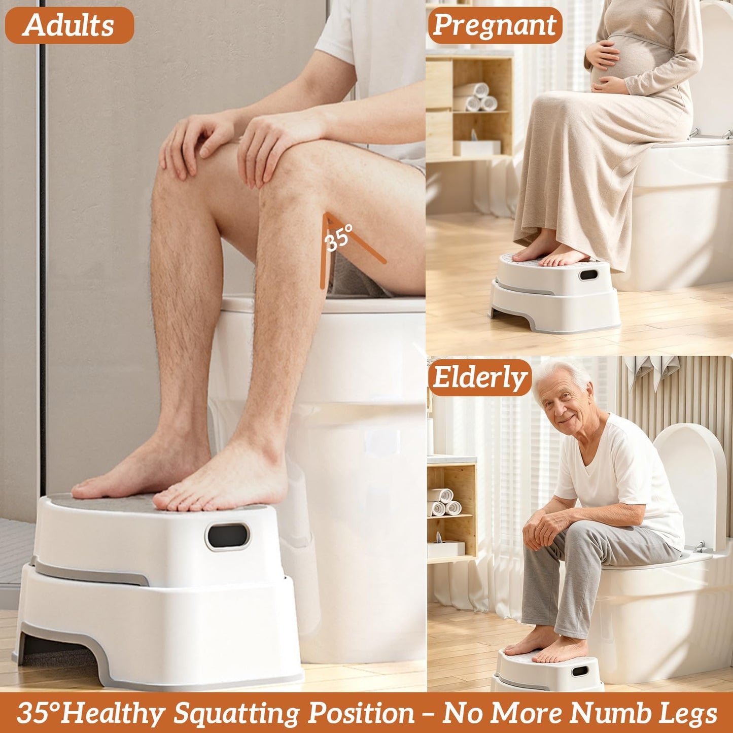 Coxyzoxy 2-in-1 Toilet Stool Squat Adult and Kids Step Stool, Anti-slip Double Toilet Step for Bathroom