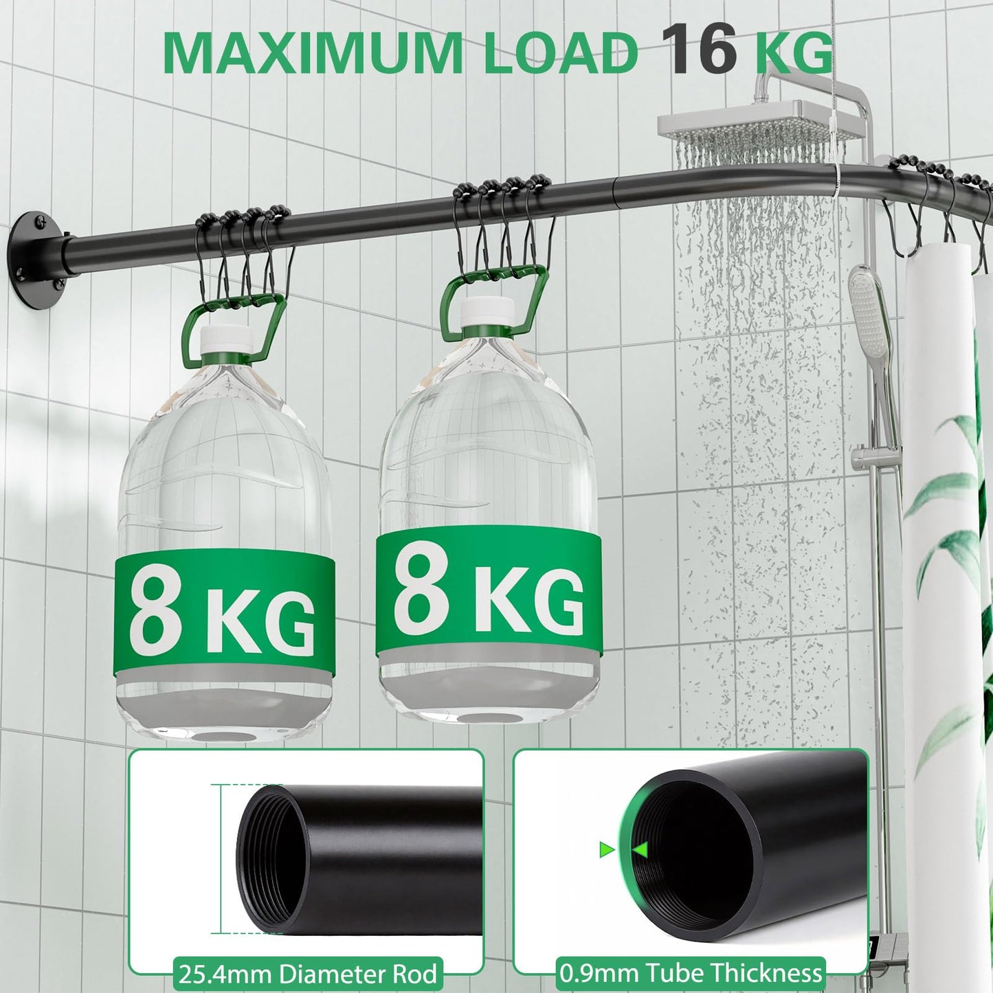 L Shaped Shower Curtain Rail, (60-133cm) x (60-133cm) Extendable Corner Shower Curtain Rail