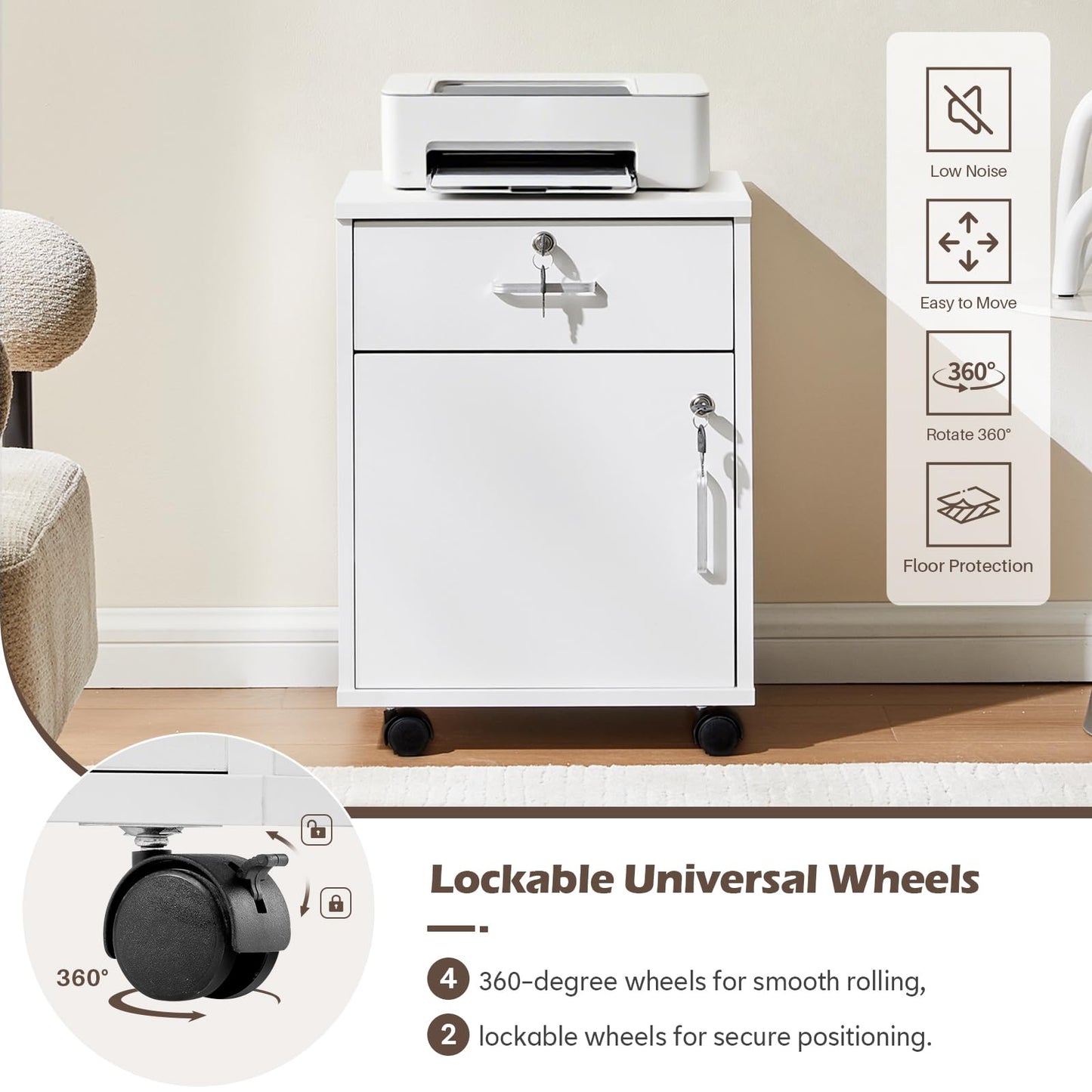 TUKAILAi Mobile Filing Cabinet, Lockable Drawer and Cabinet for Home Office