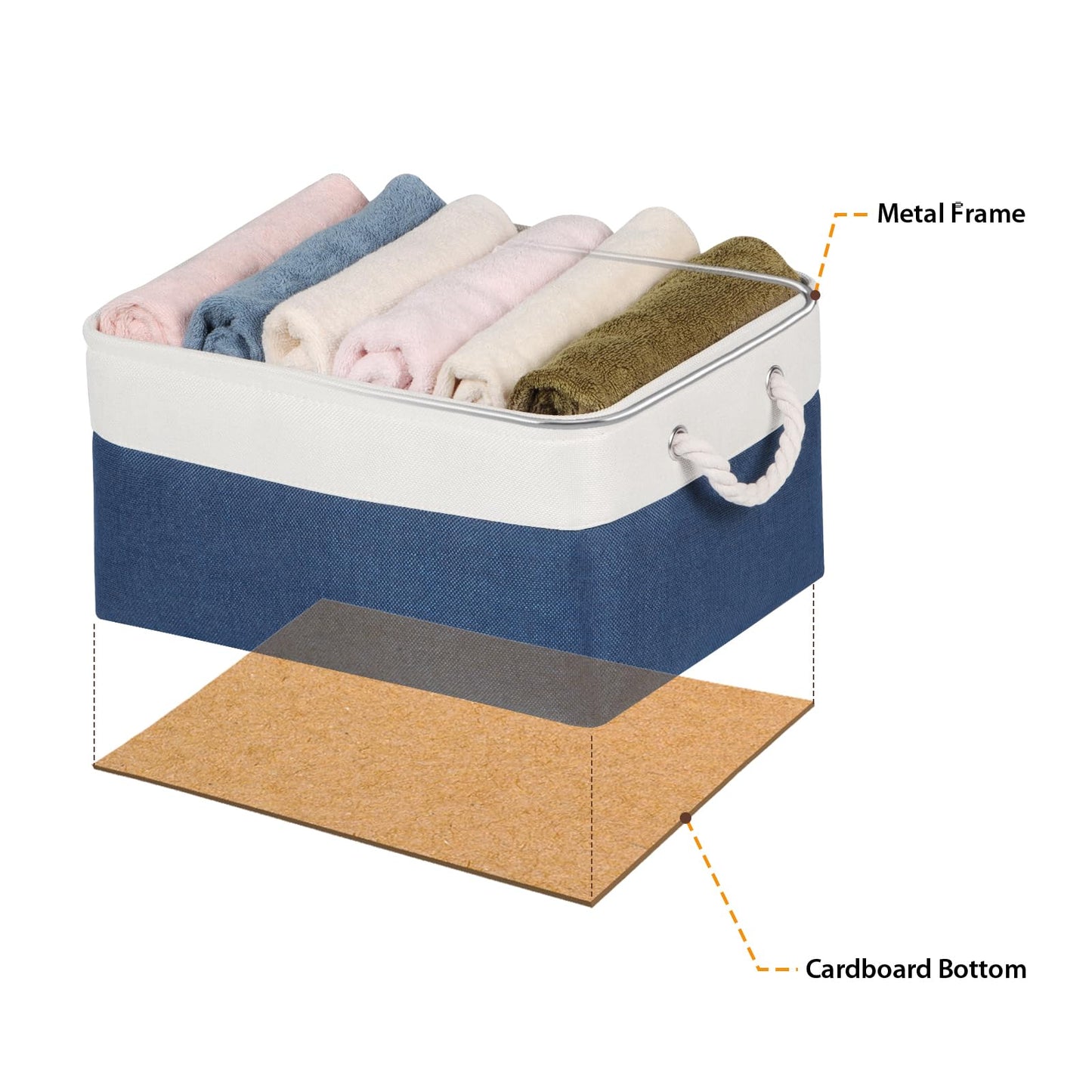 Syeeiex Storage Basket for Shelves [4 Pack], Storage Boxes with Handles, Large Fabric Storage Bins for Organizing Home and Office, White & Blue