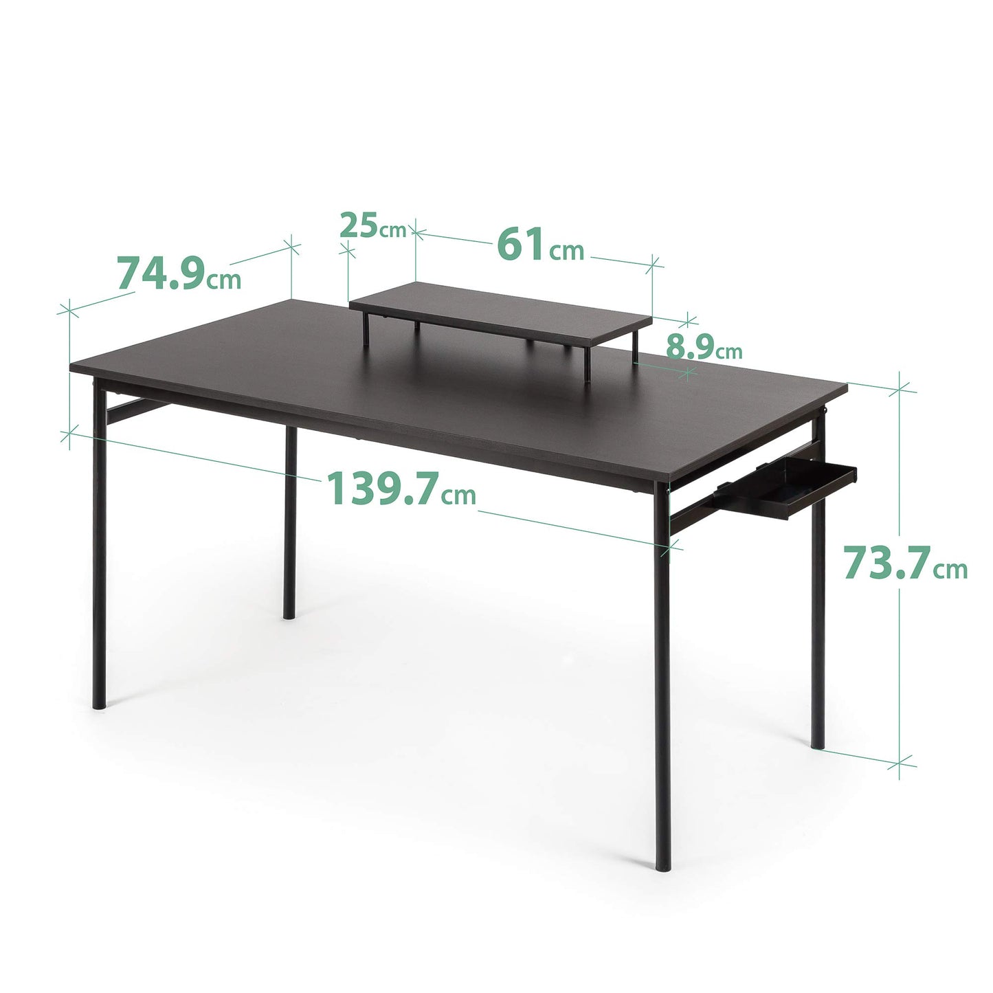 ZINUS Tresa 140 x 75 cm Black Metal Desk with Storage and Monitor Stand | Workstation with Espresso Finish | Computer Desk | Easy Assembly