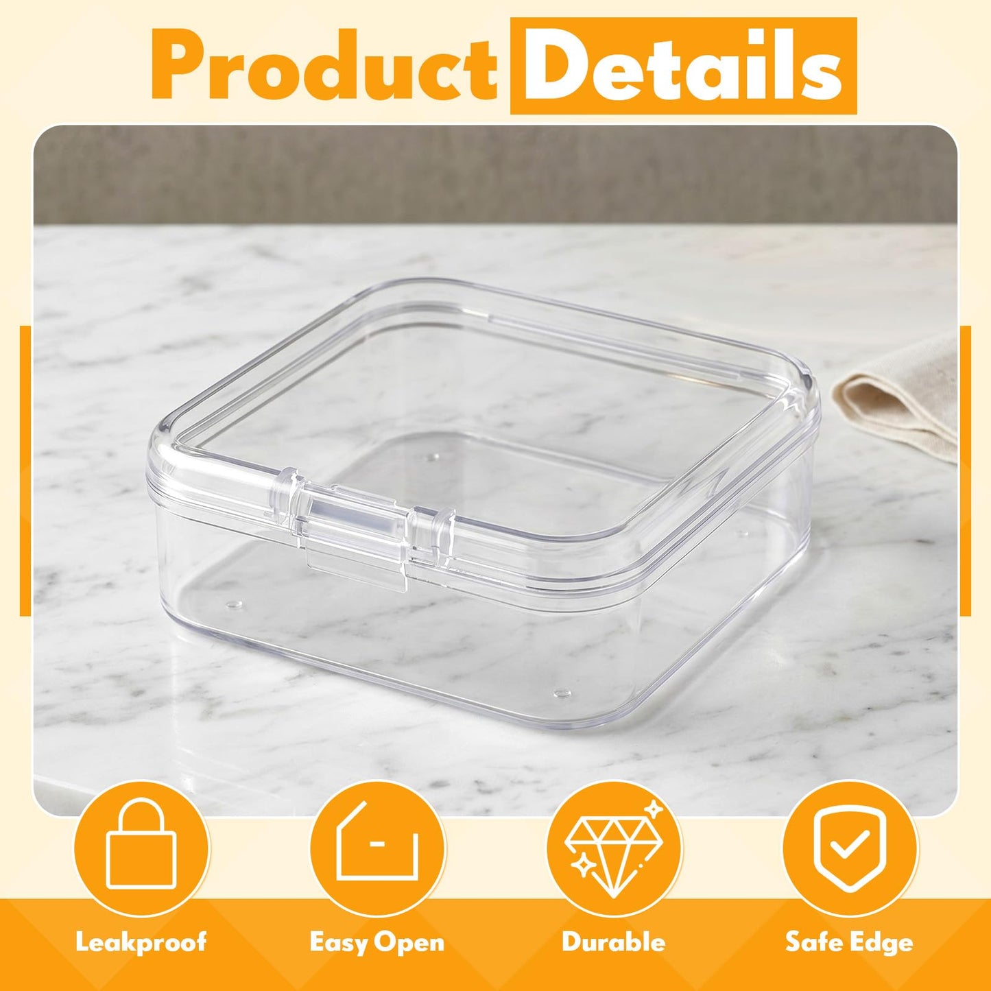 Jetec 6 Pieces Small Clear Plastic Storage Box,2.1 X 2.1 X 0.8 Inch