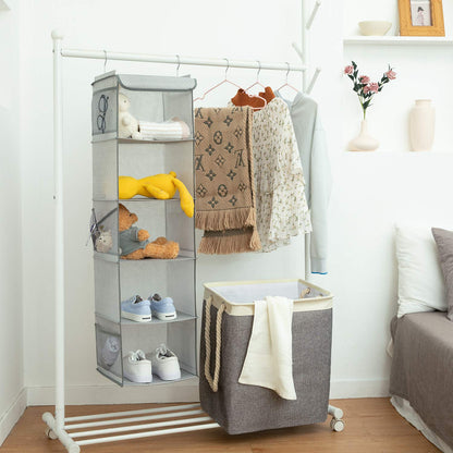 BrilliantJo Hanging Wardrobe Closet Storage with 5 Shelves Organiser, Storage Shelves Unit with 6 Pockets for Clothes - Light Grey30 x 30 x 108cm